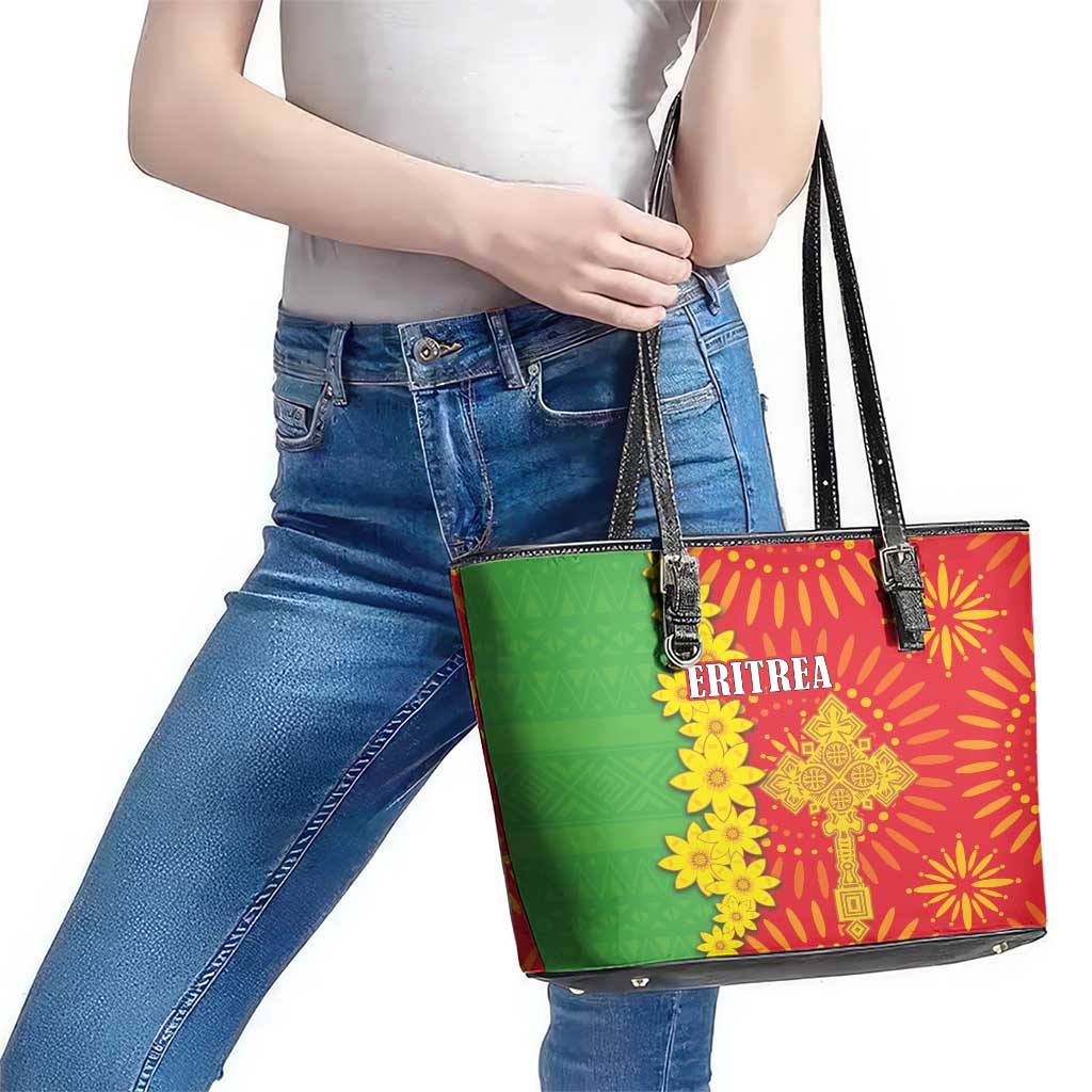 Eritrea Enkutatash Dashiki Leather Tote Bag With Folk Pattern LT18