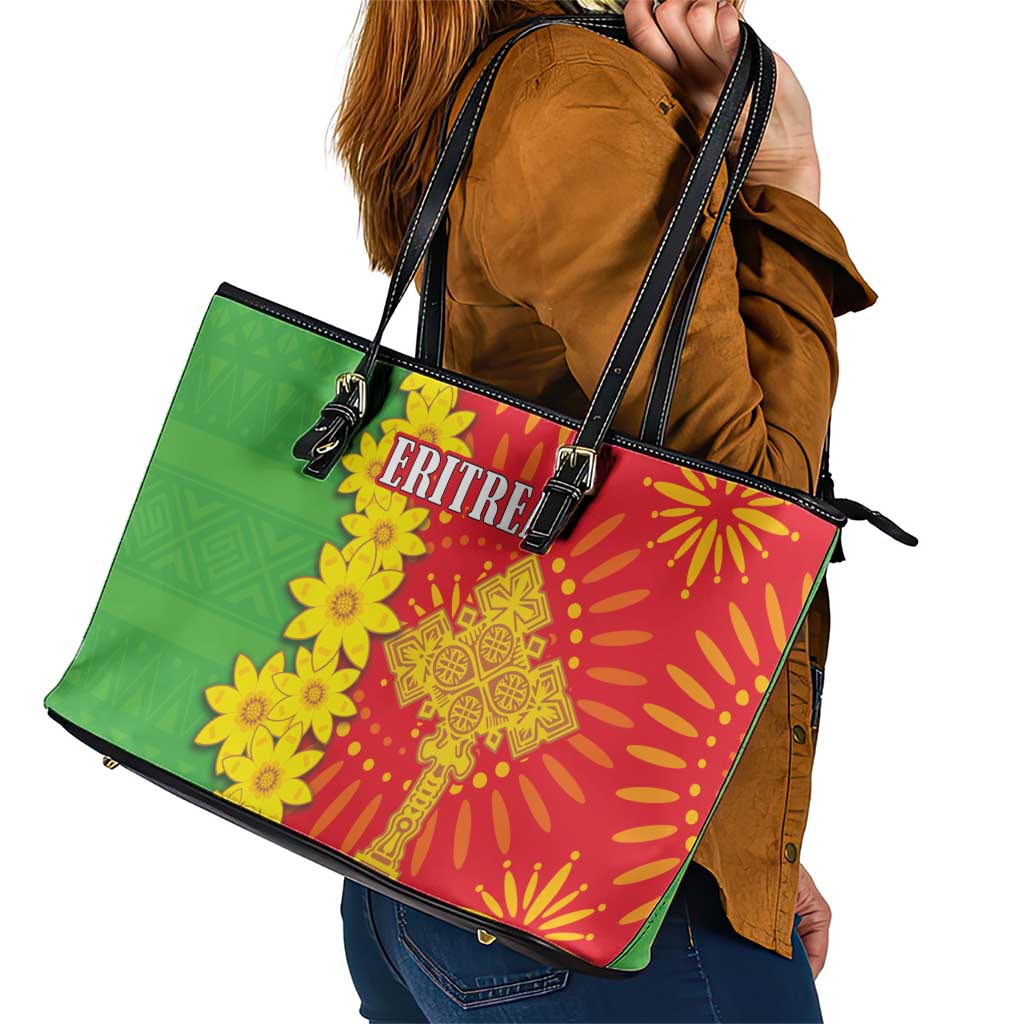Eritrea Enkutatash Dashiki Leather Tote Bag With Folk Pattern LT18