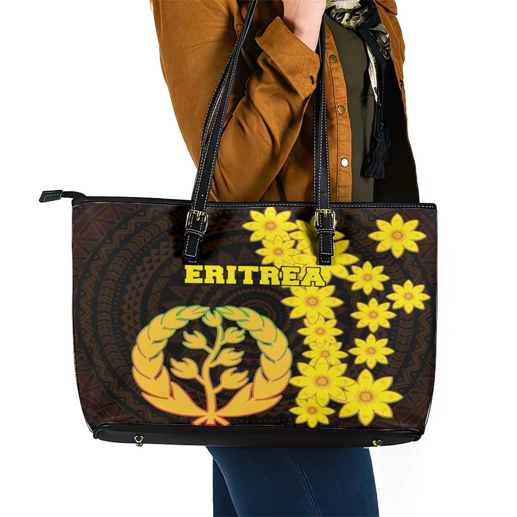 Enkutatash Eritrea New Year Leather Tote Bag With Coat Of Arms LT18