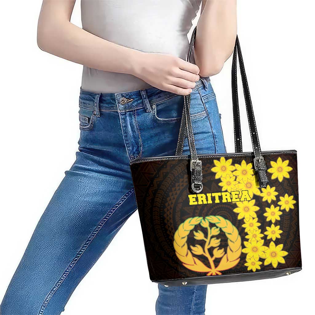 Enkutatash Eritrea New Year Leather Tote Bag With Coat Of Arms LT18