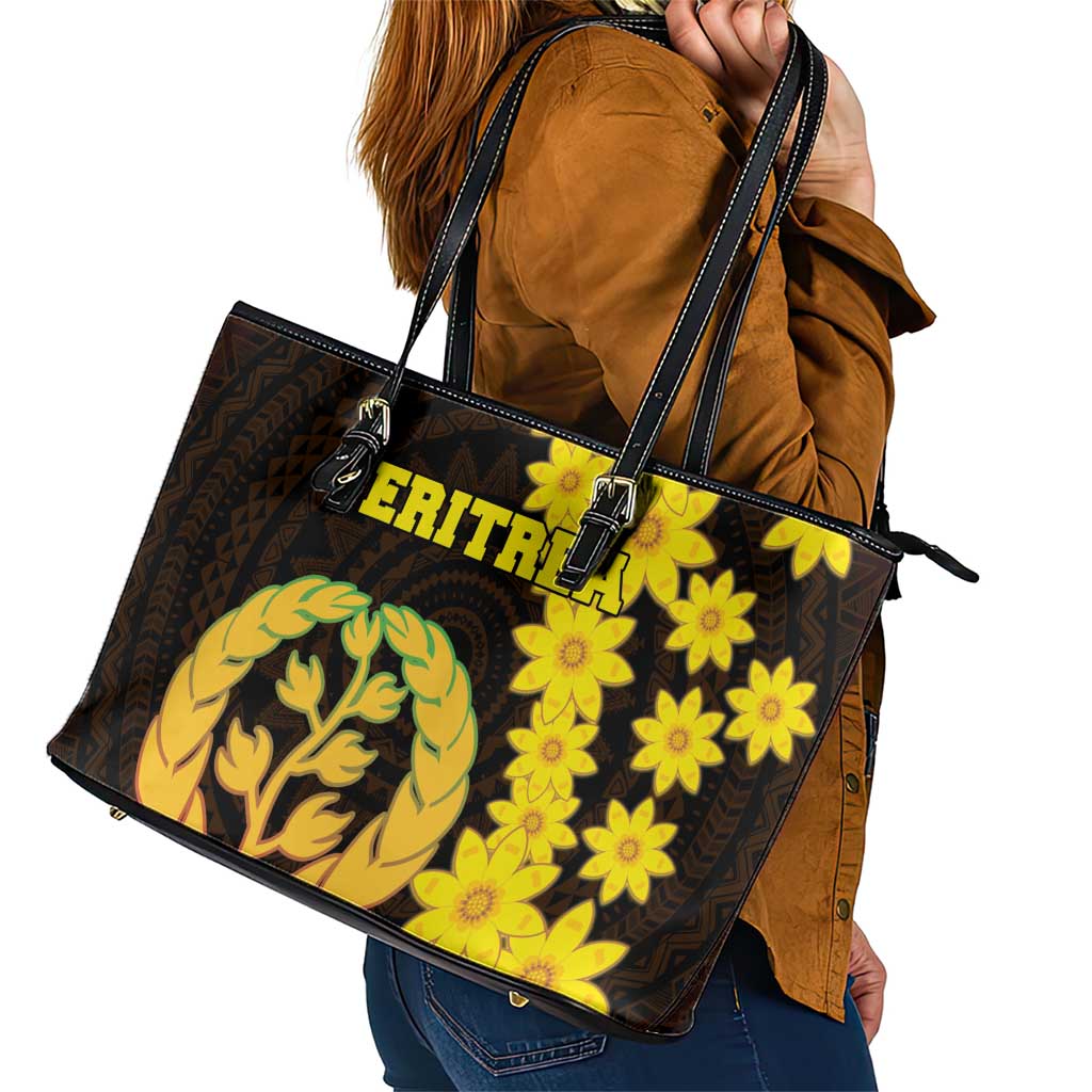 Enkutatash Eritrea New Year Leather Tote Bag With Coat Of Arms LT18