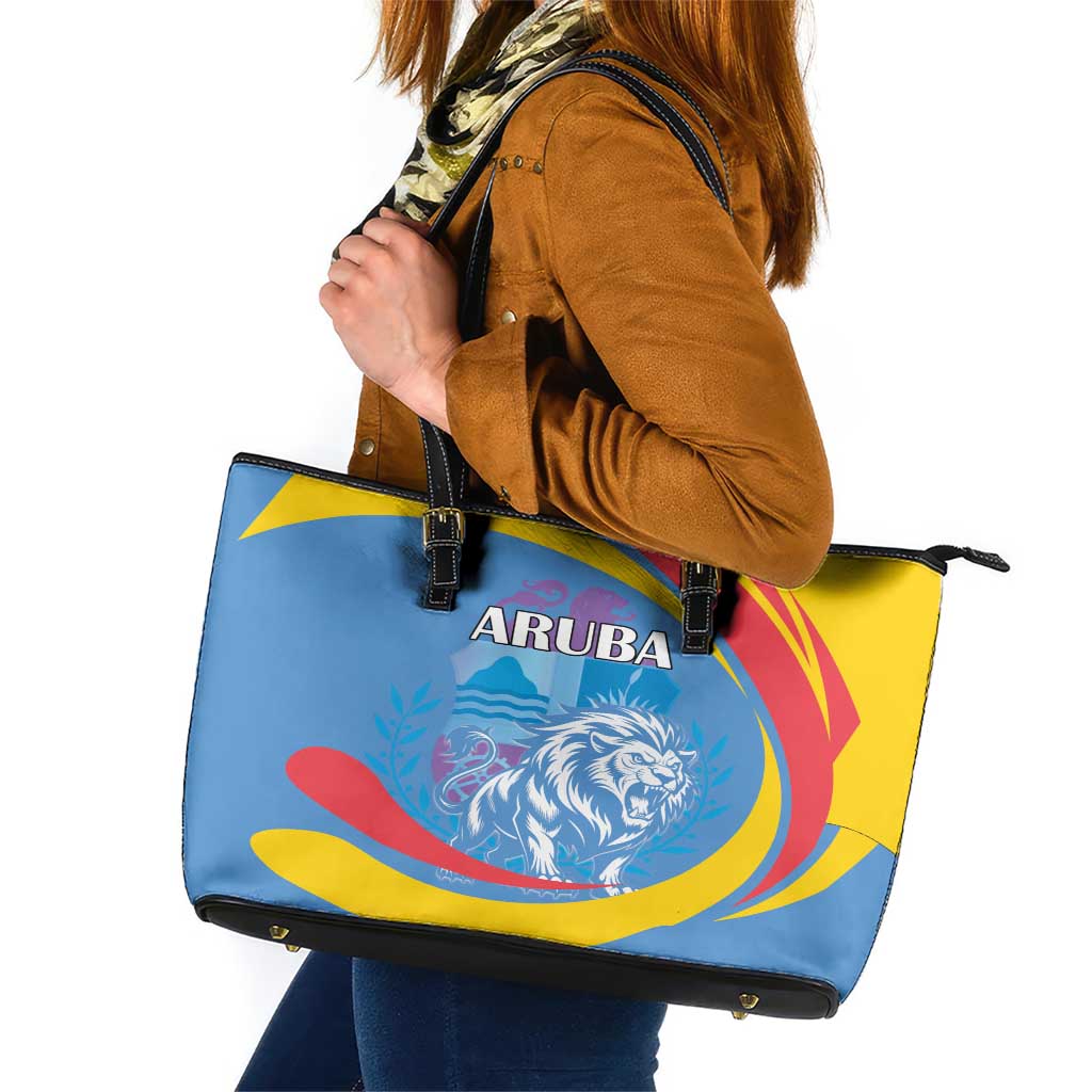 Aruba Lion Roaring Leather Tote Bag With Coat Of Arms LT18