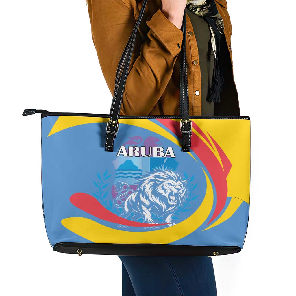 Aruba Lion Roaring Leather Tote Bag With Coat Of Arms LT18