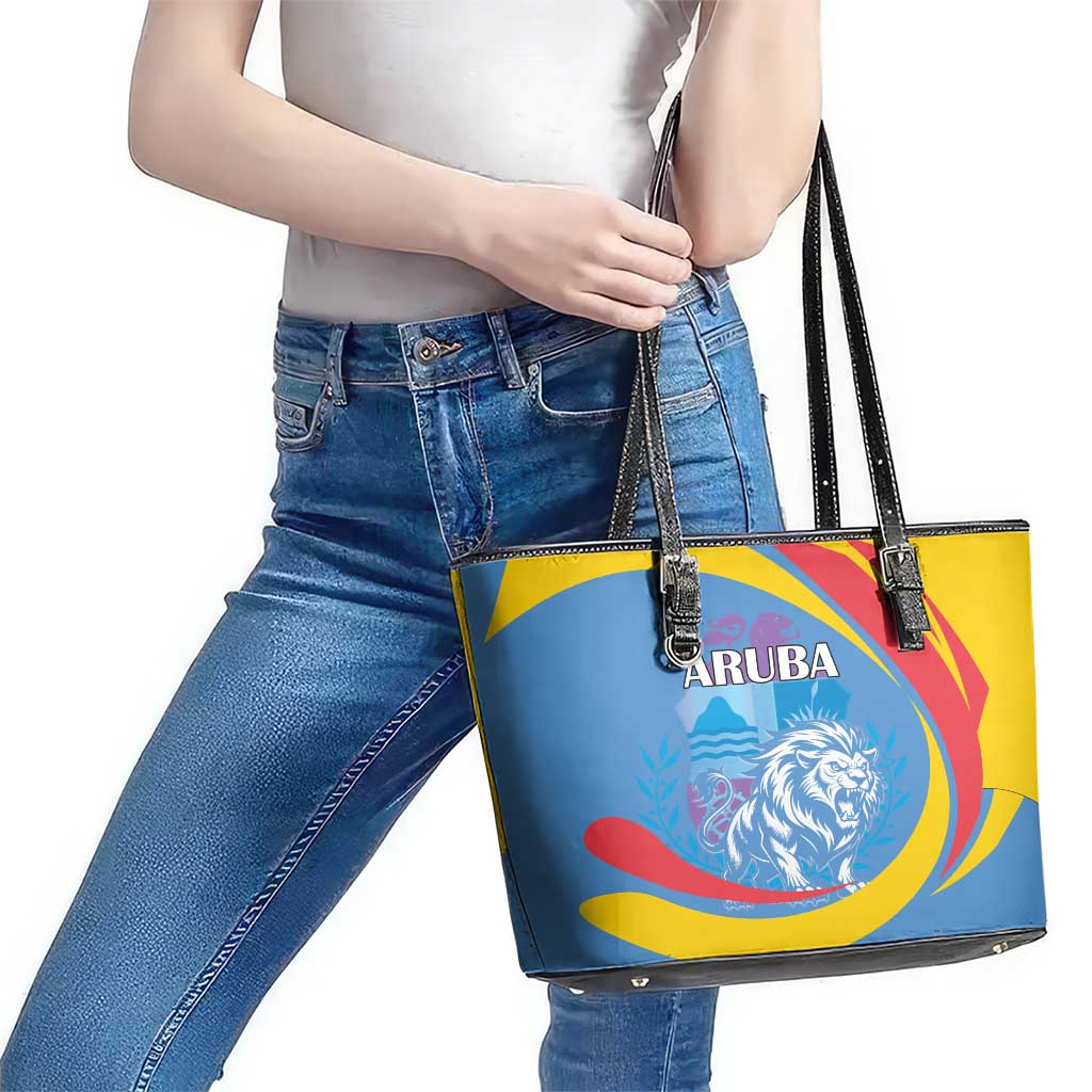 Aruba Lion Roaring Leather Tote Bag With Coat Of Arms LT18