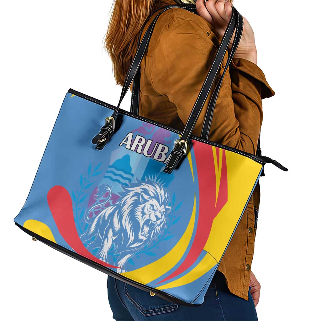 Aruba Lion Roaring Leather Tote Bag With Coat Of Arms LT18