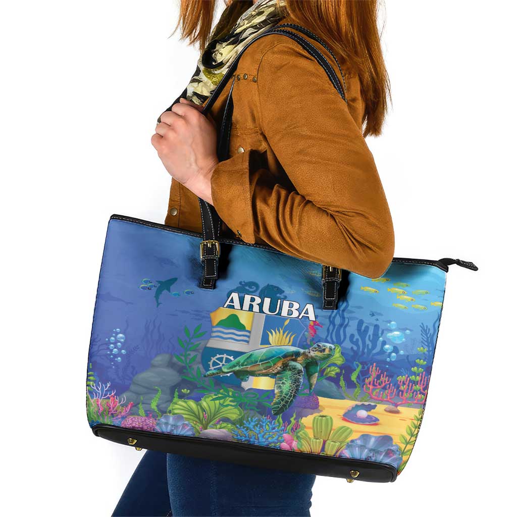 Aruba Sea Turtle Leather Tote Bag Underwater Landscape LT18