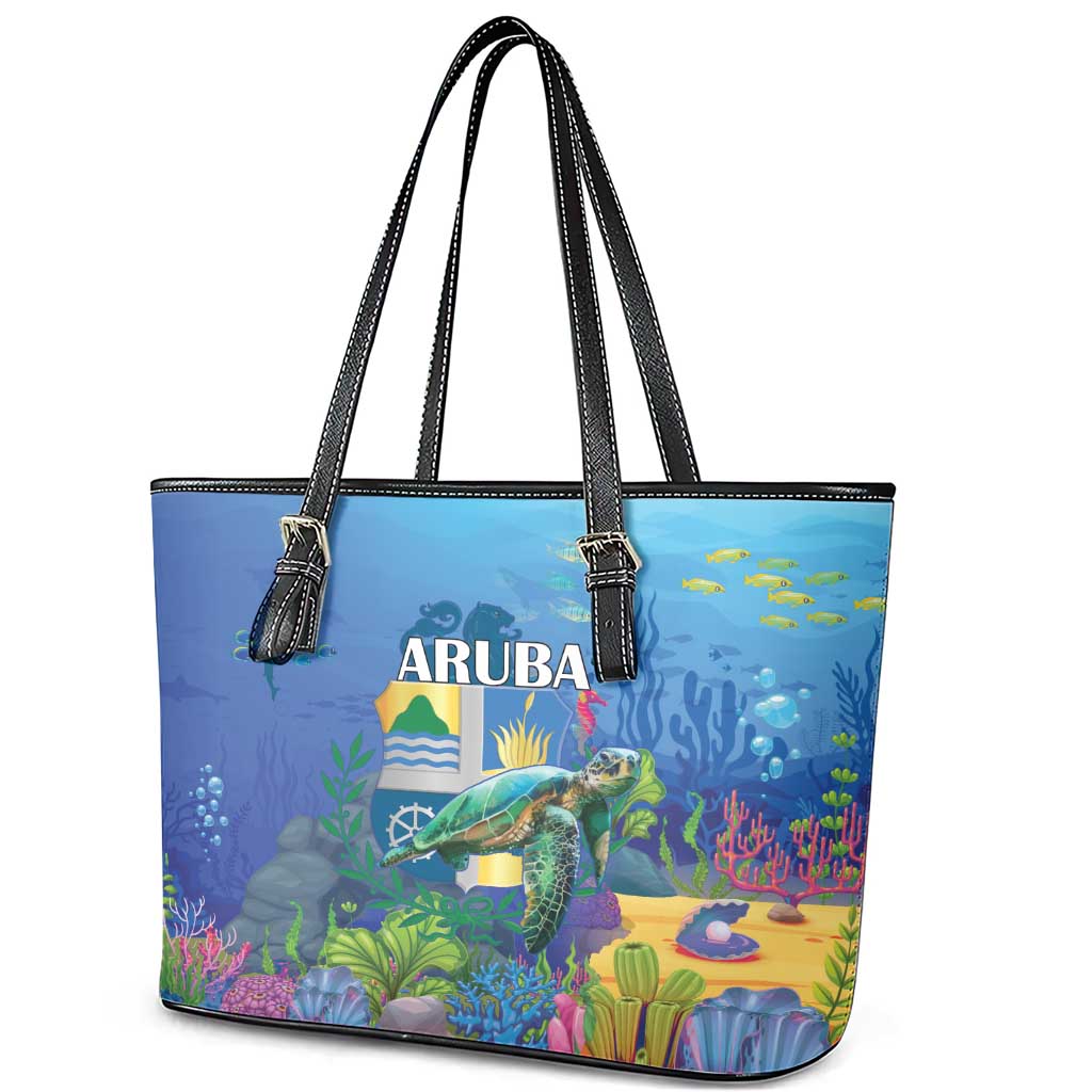 Aruba Sea Turtle Leather Tote Bag Underwater Landscape LT18