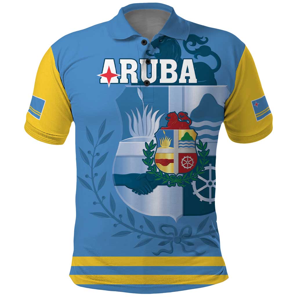 Custom Aruba Coat Of Arms Polo Shirt With Flag Style LT18