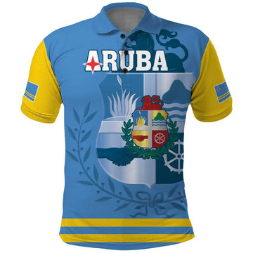 Custom Aruba Coat Of Arms Polo Shirt With Flag Style LT18