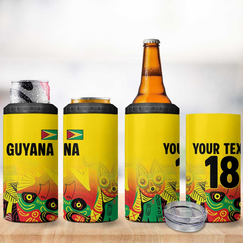 Custom Guyana Football Pride 4 in 1 Can Cooler Tumbler Golden Jaguars Go Champion - Yellow LT18