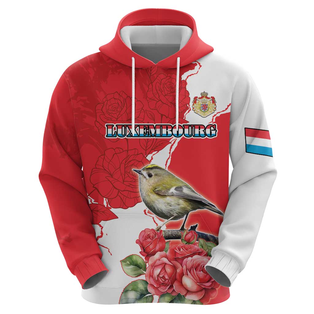 Personalized Luxembourg Goldcrest Regulus Hoodie Red Roses LT18