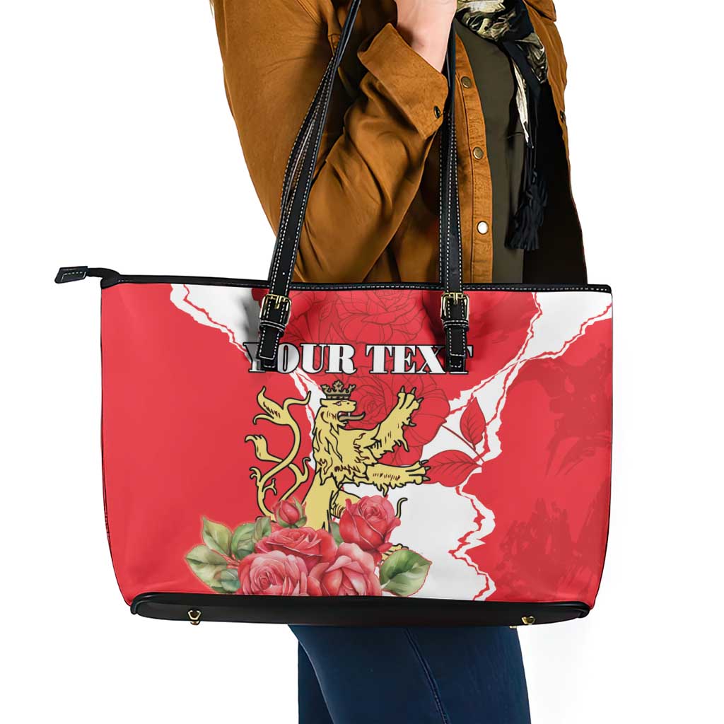 Personalized Luxembourg Goldcrest Regulus Leather Tote Bag Red Roses LT18