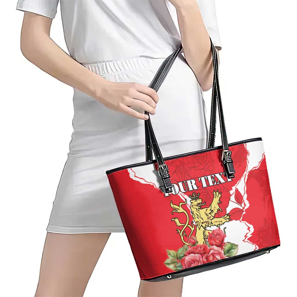 Personalized Luxembourg Goldcrest Regulus Leather Tote Bag Red Roses LT18