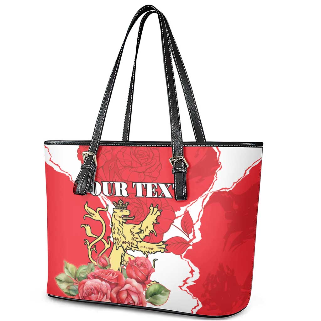 Personalized Luxembourg Goldcrest Regulus Leather Tote Bag Red Roses LT18