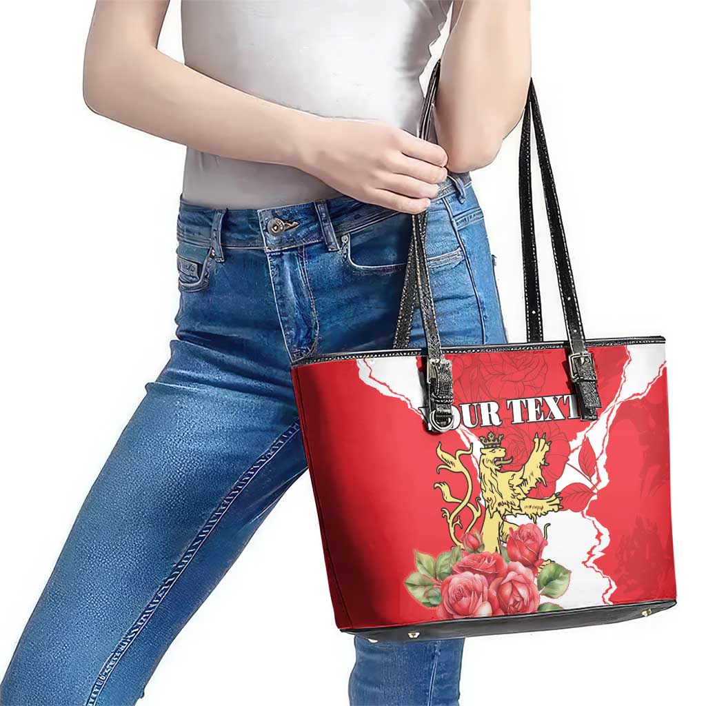 Personalized Luxembourg Goldcrest Regulus Leather Tote Bag Red Roses LT18