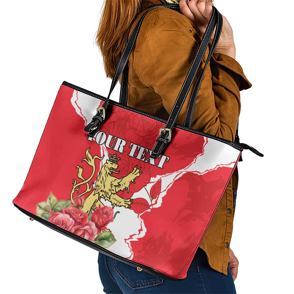 Personalized Luxembourg Goldcrest Regulus Leather Tote Bag Red Roses LT18