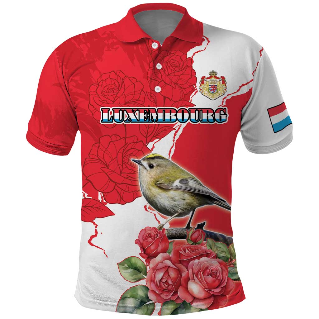 Personalized Luxembourg Goldcrest Regulus Polo Shirt Red Roses LT18