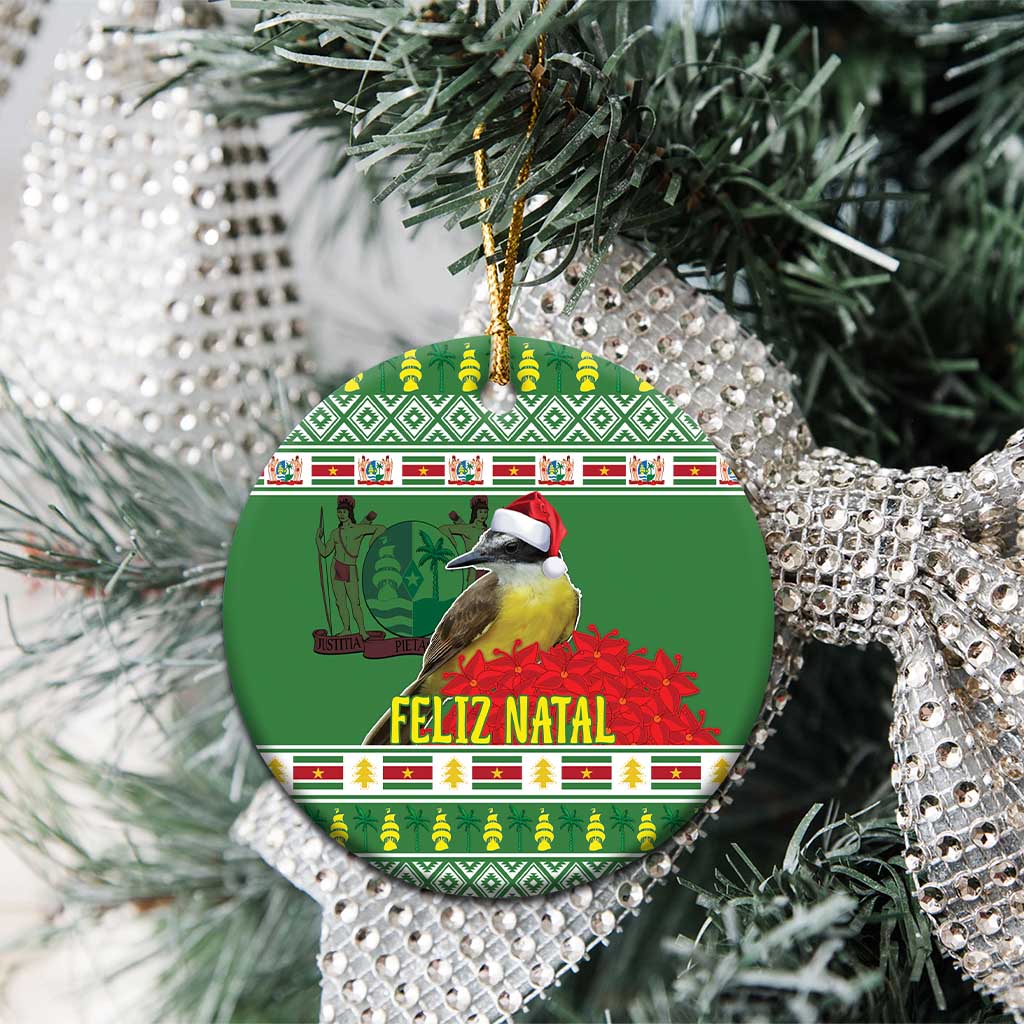 Suriname Christmas Ceramic Ornament Lesser Kiskadee With White Jungle Geranium LT18