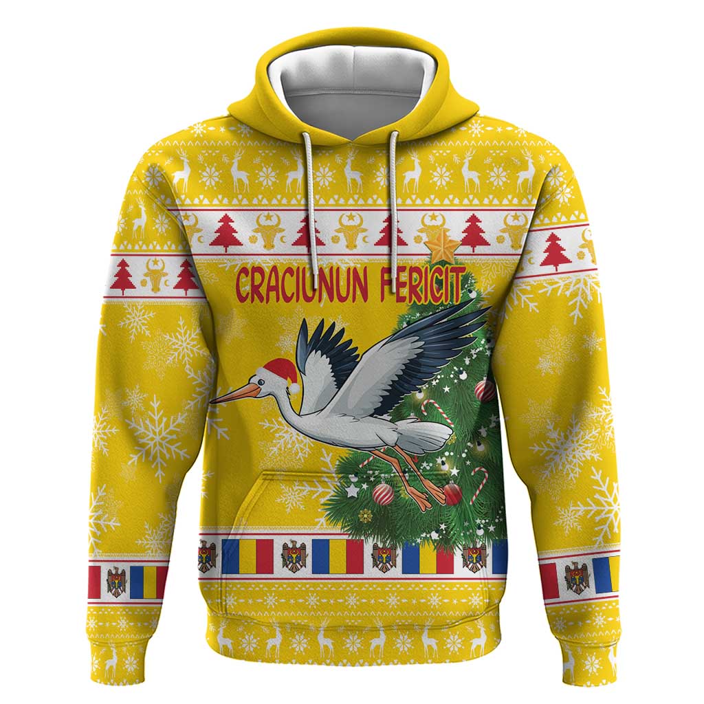 Moldova Christmas Hoodie White Stork Santa With Christmas Tree LT18