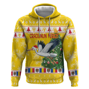Moldova Christmas Hoodie White Stork Santa With Christmas Tree LT18