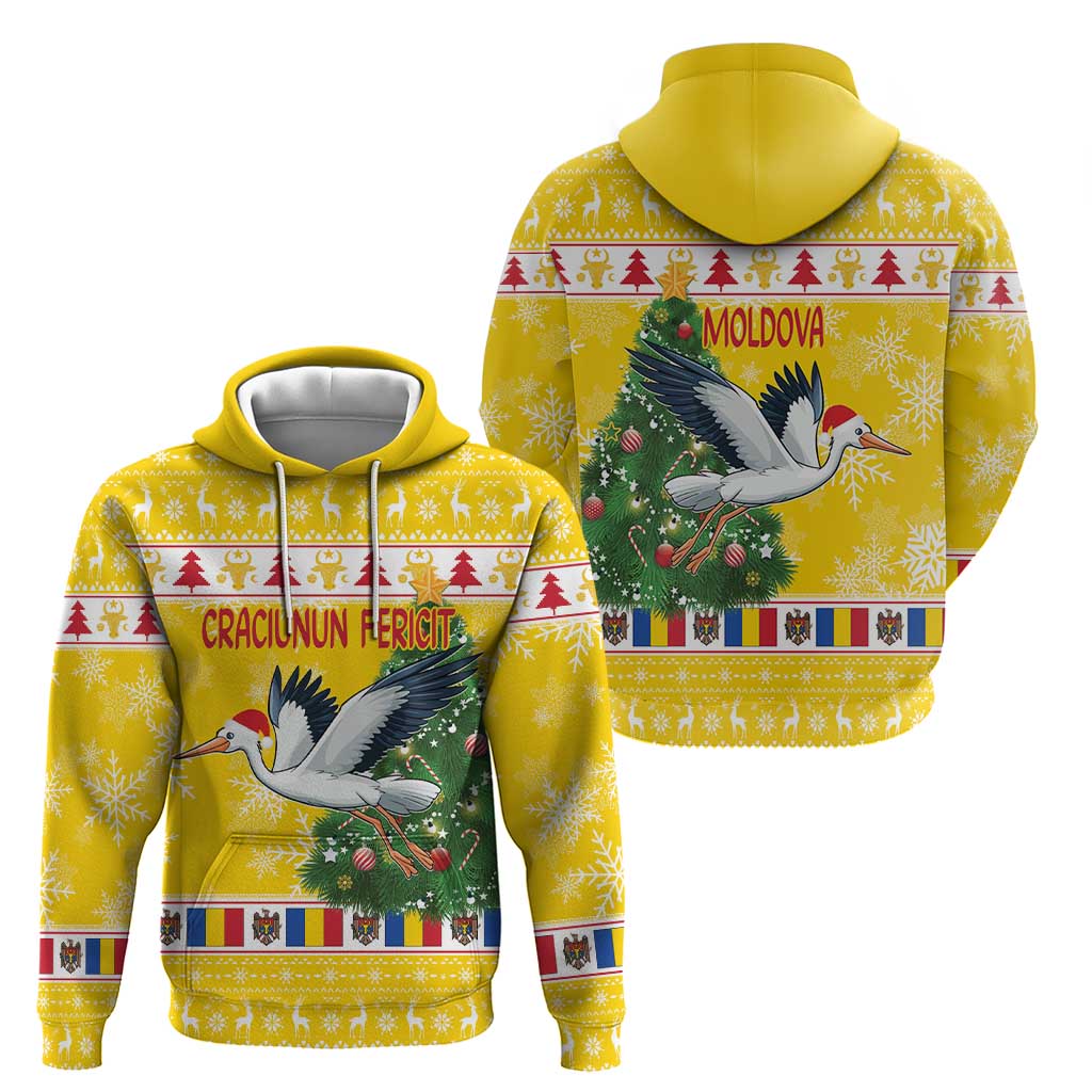 Moldova Christmas Hoodie White Stork Santa With Christmas Tree LT18