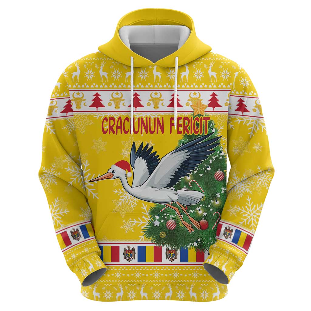 Moldova Christmas Hoodie White Stork Santa With Christmas Tree LT18