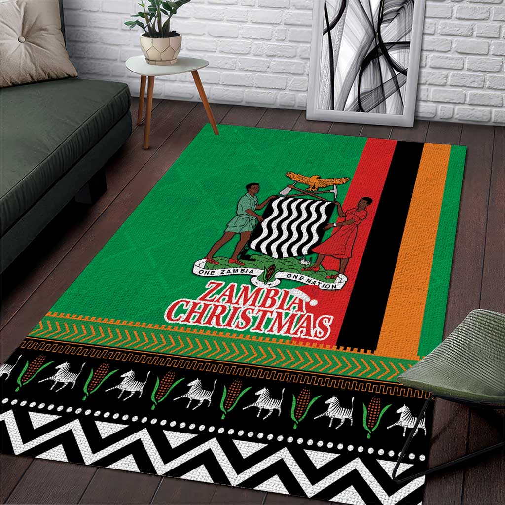 Afro Zambia Christmas Area Rug Coat Of Arms With Kente Pattern LT18