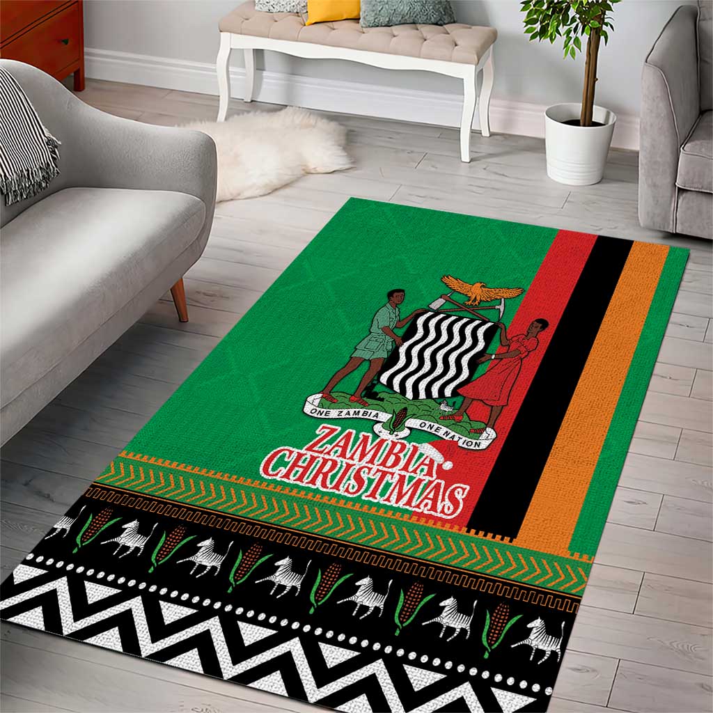 Afro Zambia Christmas Area Rug Coat Of Arms With Kente Pattern LT18