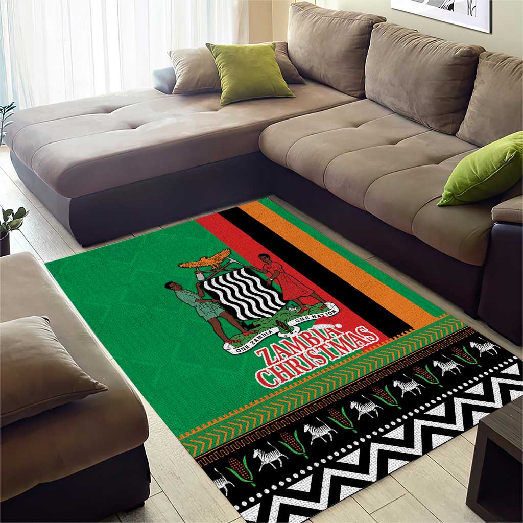 Afro Zambia Christmas Area Rug Coat Of Arms With Kente Pattern LT18