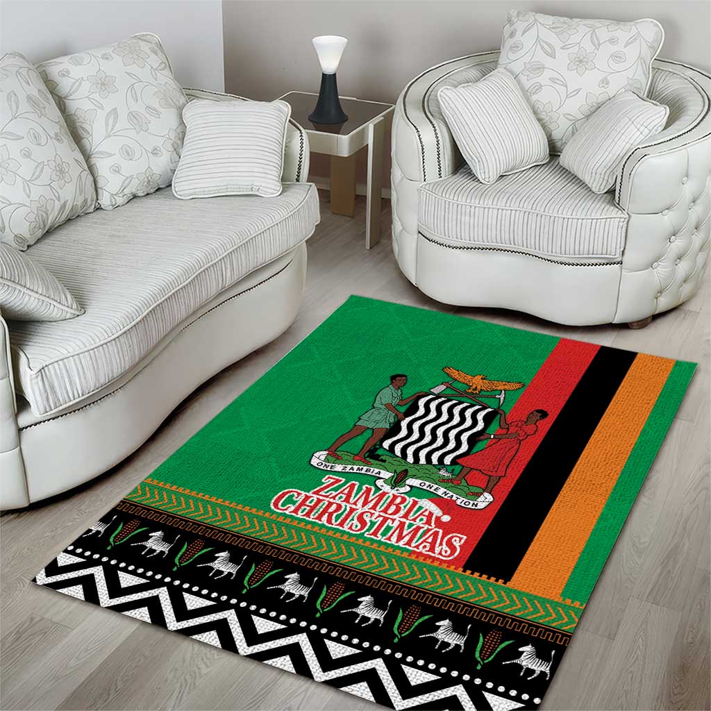 Afro Zambia Christmas Area Rug Coat Of Arms With Kente Pattern LT18