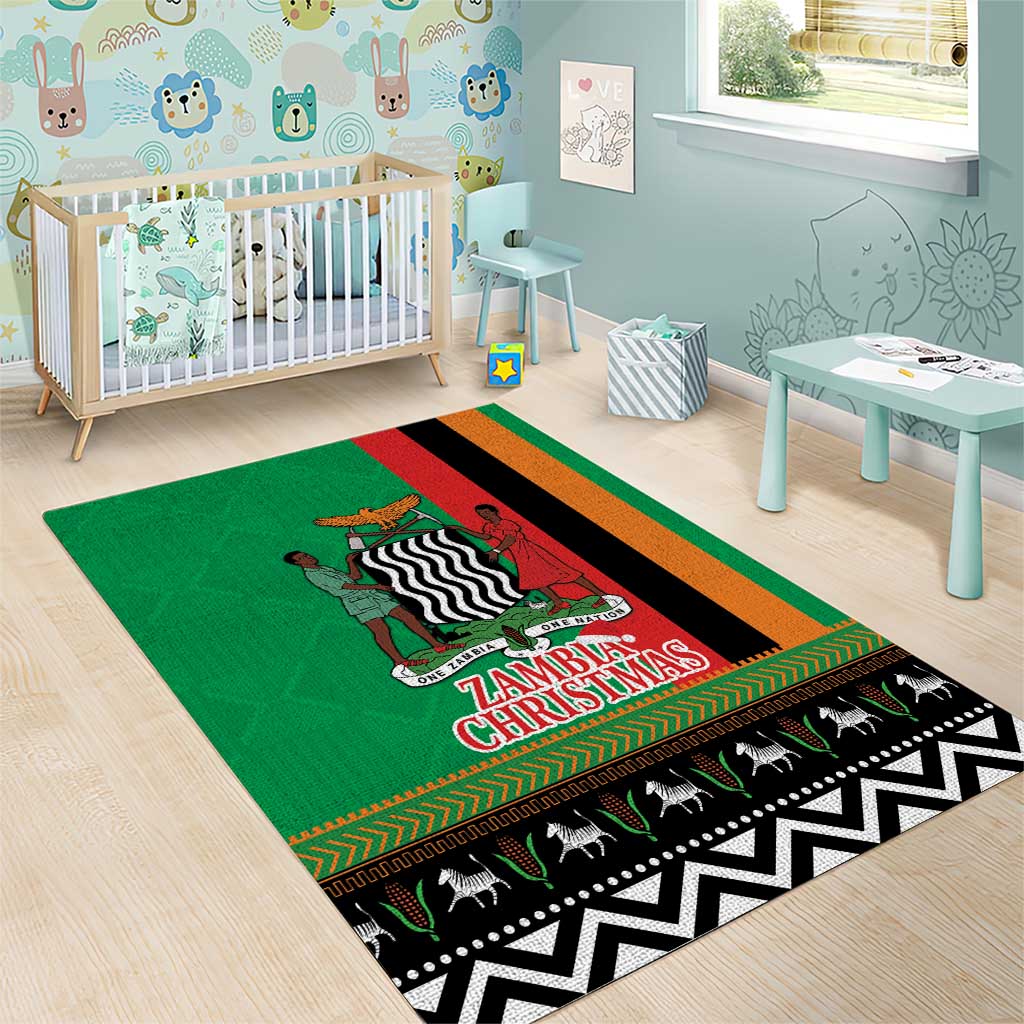 Afro Zambia Christmas Area Rug Coat Of Arms With Kente Pattern LT18