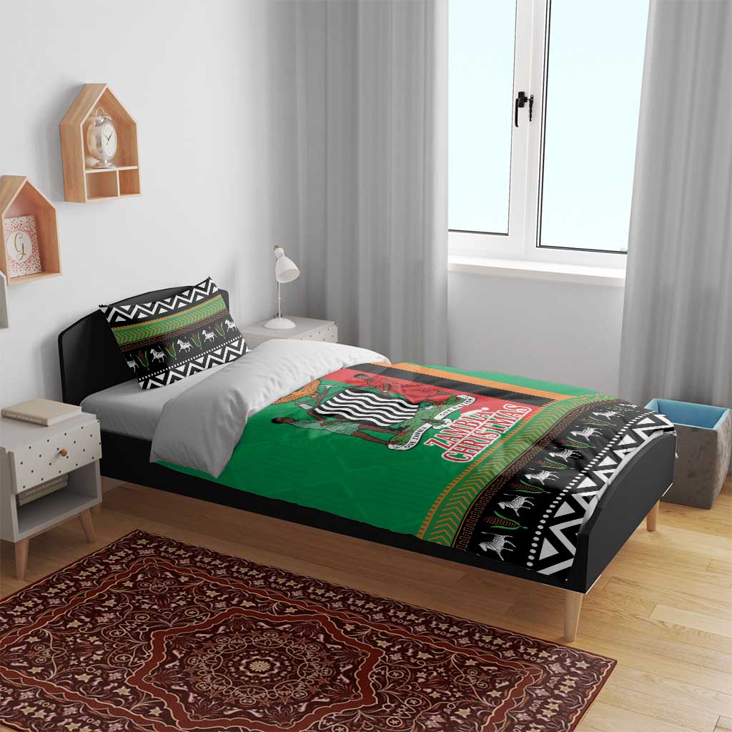 Afro Zambia Christmas Bedding Set Coat Of Arms With Kente Pattern LT18