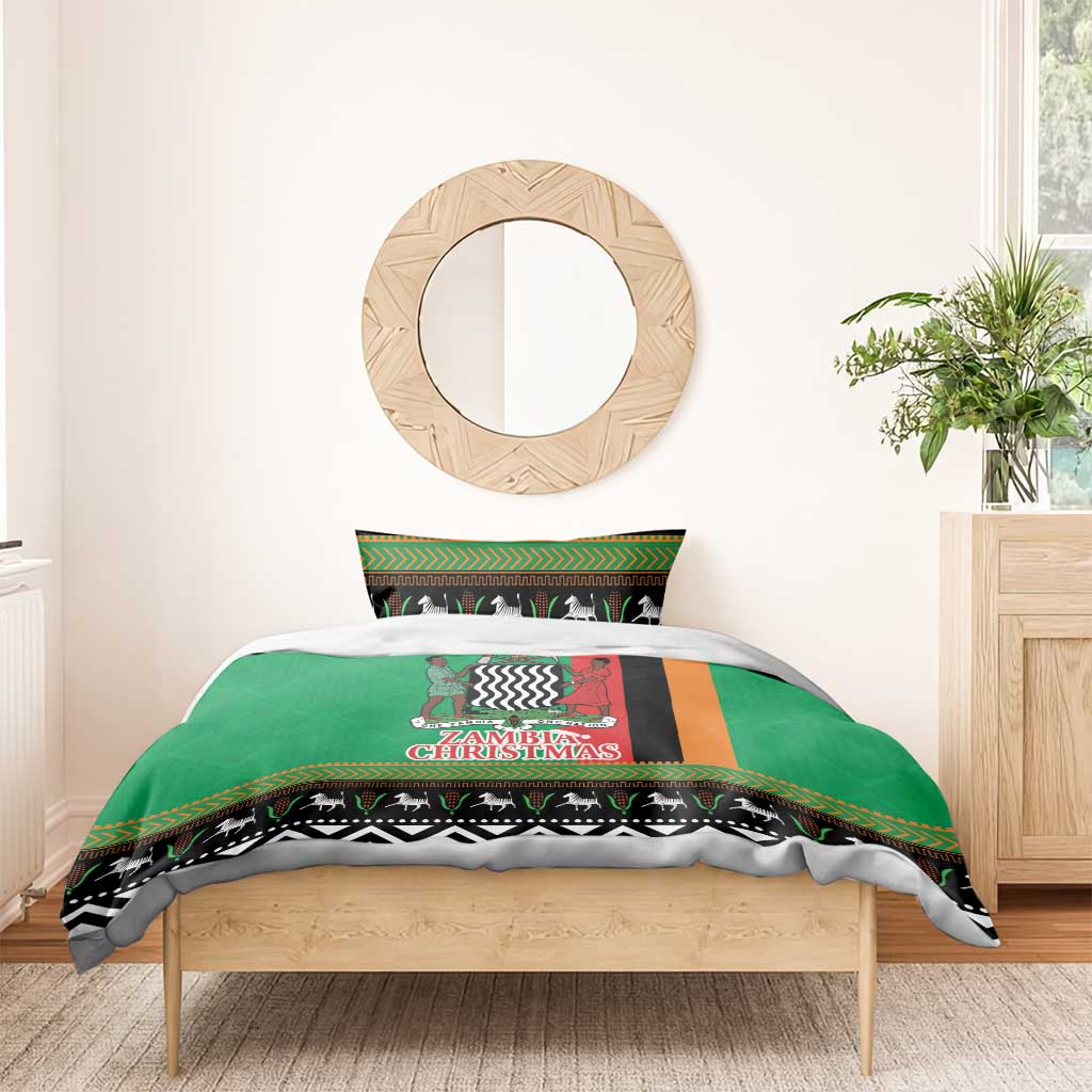 Afro Zambia Christmas Bedding Set Coat Of Arms With Kente Pattern LT18