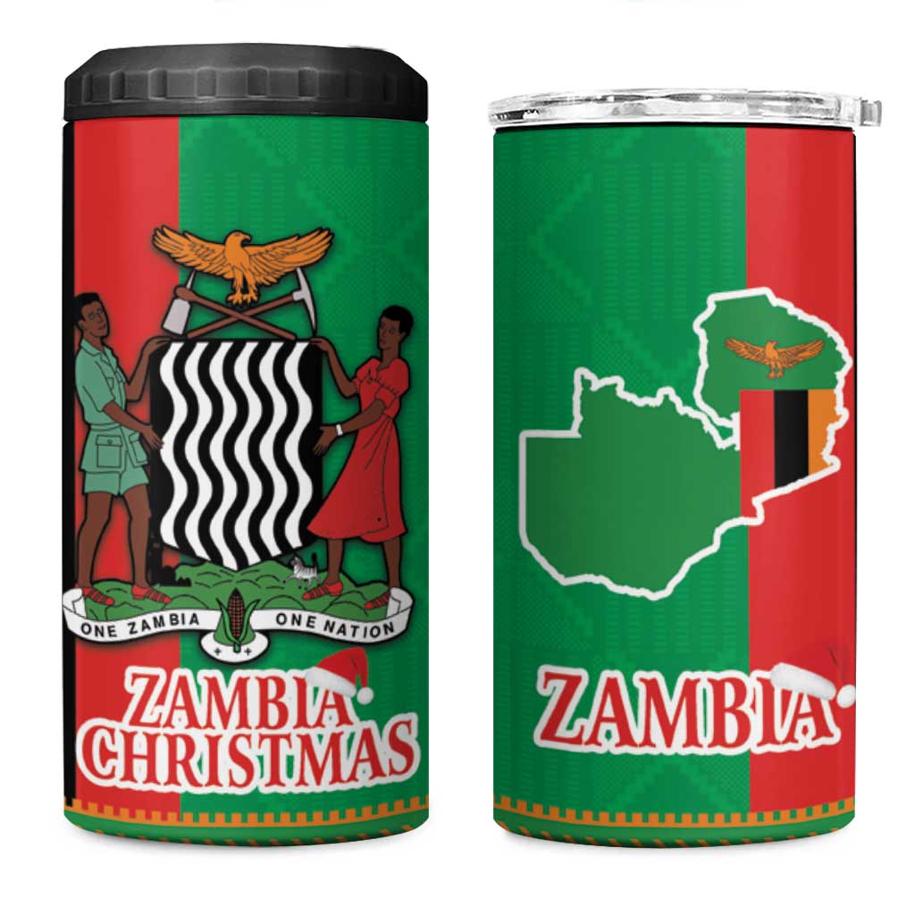Afro Zambia Christmas 4 in 1 Can Cooler Tumbler Coat Of Arms With Kente Pattern LT18