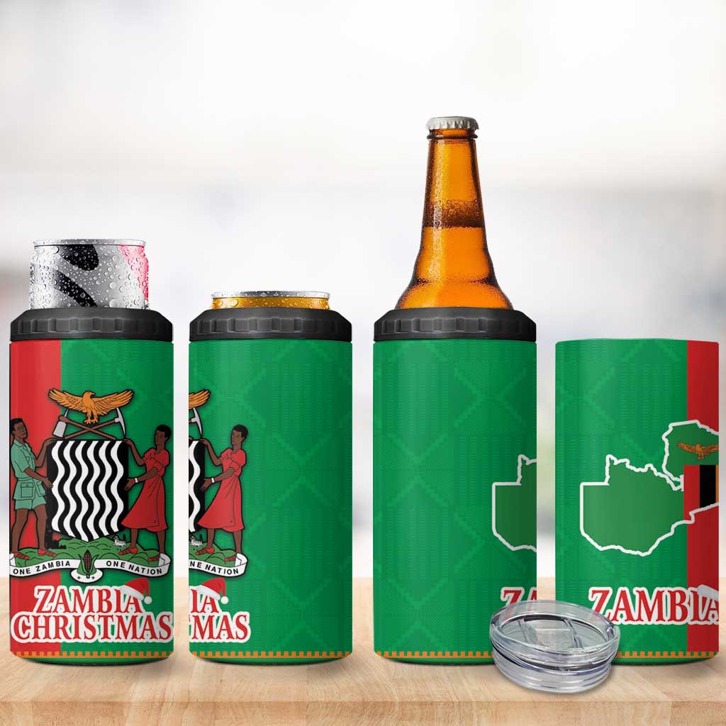 Afro Zambia Christmas 4 in 1 Can Cooler Tumbler Coat Of Arms With Kente Pattern LT18
