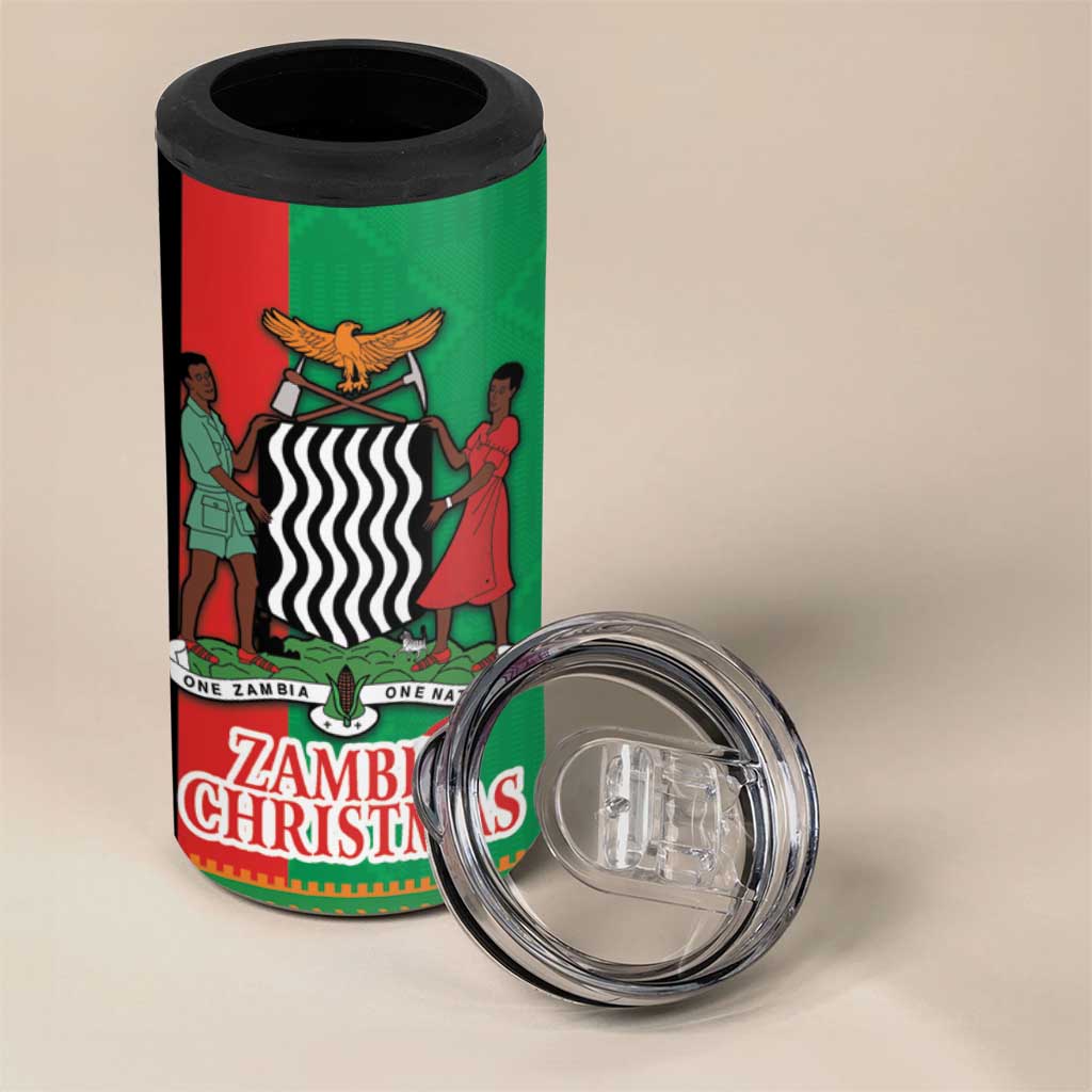 Afro Zambia Christmas 4 in 1 Can Cooler Tumbler Coat Of Arms With Kente Pattern LT18