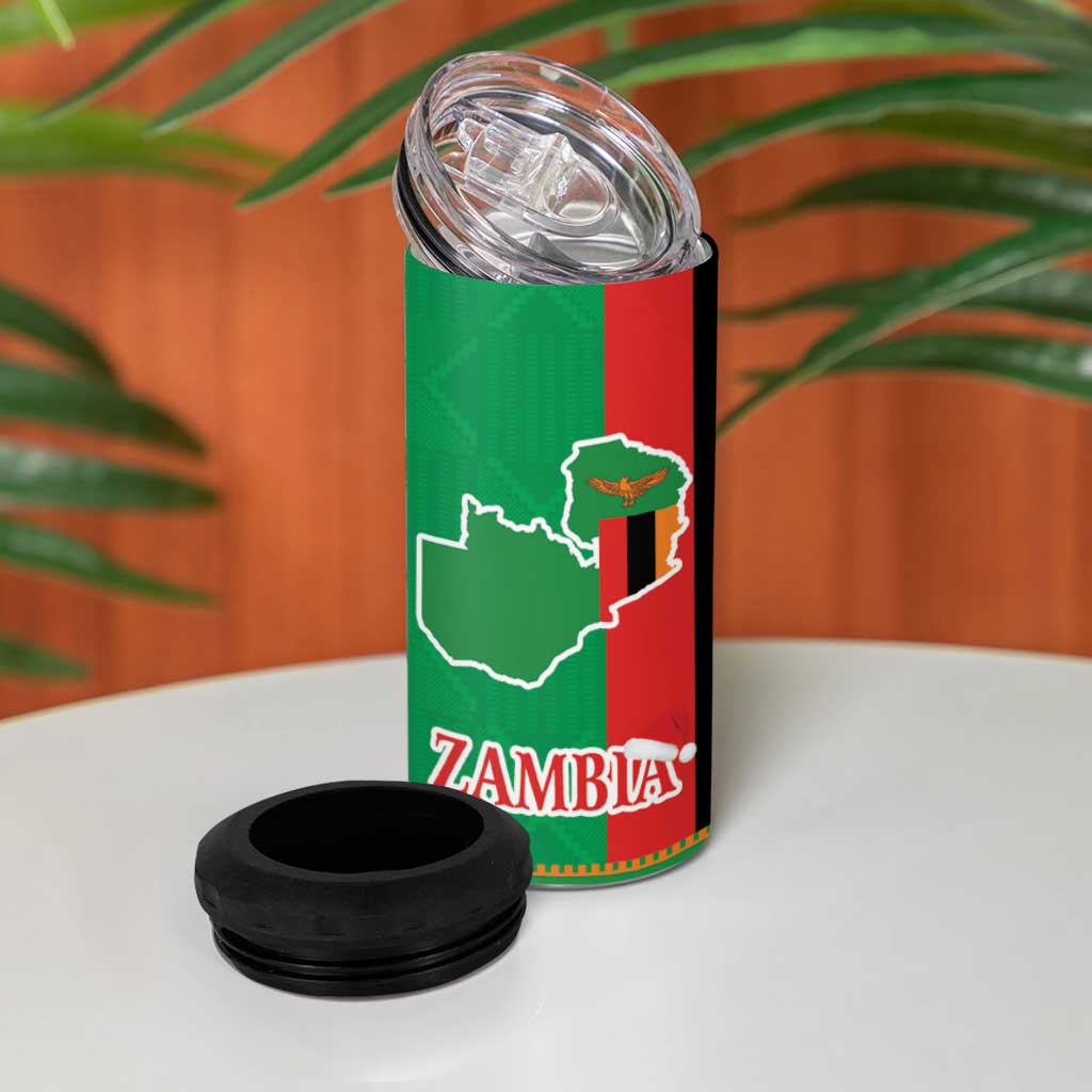 Afro Zambia Christmas 4 in 1 Can Cooler Tumbler Coat Of Arms With Kente Pattern LT18