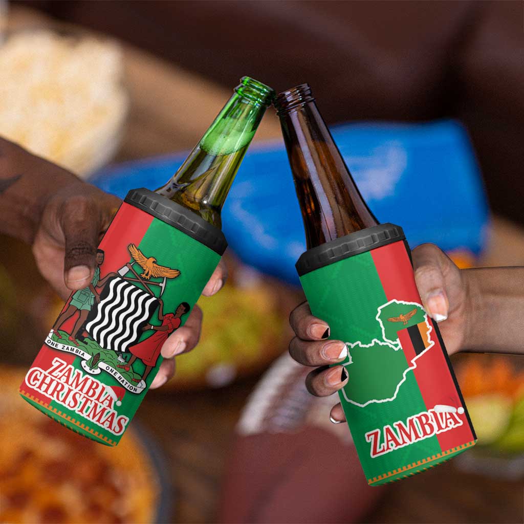 Afro Zambia Christmas 4 in 1 Can Cooler Tumbler Coat Of Arms With Kente Pattern LT18