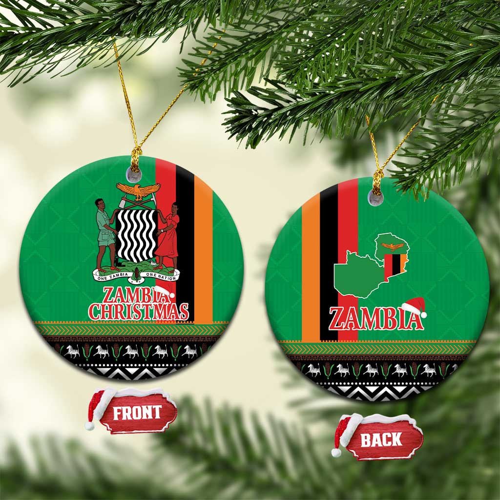 Zambia Christmas Ceramic Ornament One Zambia One Nation With Kente Pattern LT18