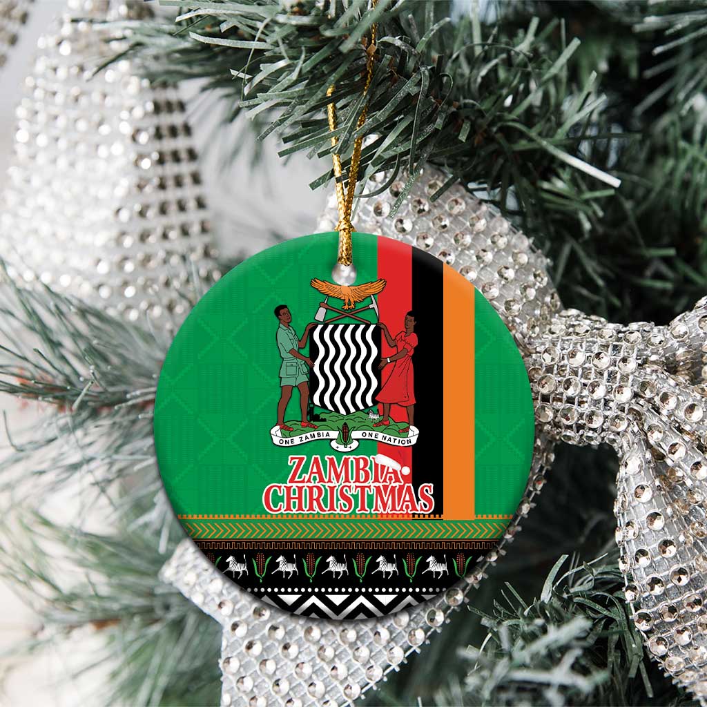 Zambia Christmas Ceramic Ornament One Zambia One Nation With Kente Pattern LT18