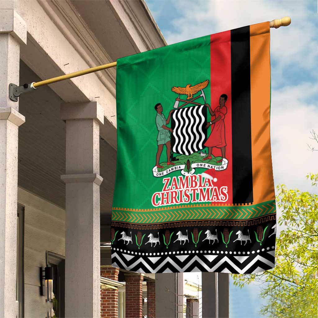Afro Zambia Christmas Garden Flag Coat Of Arms With Kente Pattern LT18