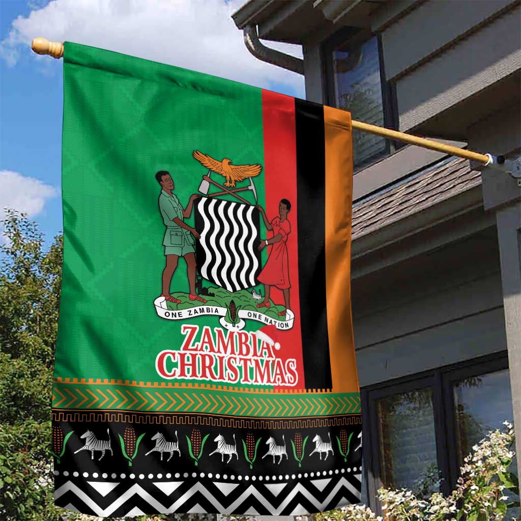 Afro Zambia Christmas Garden Flag Coat Of Arms With Kente Pattern LT18