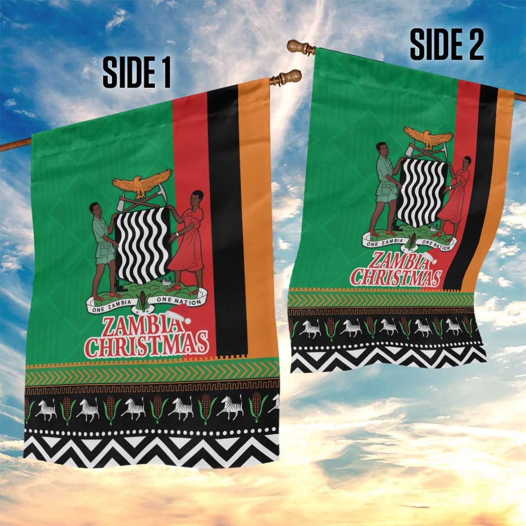 Afro Zambia Christmas Garden Flag Coat Of Arms With Kente Pattern LT18