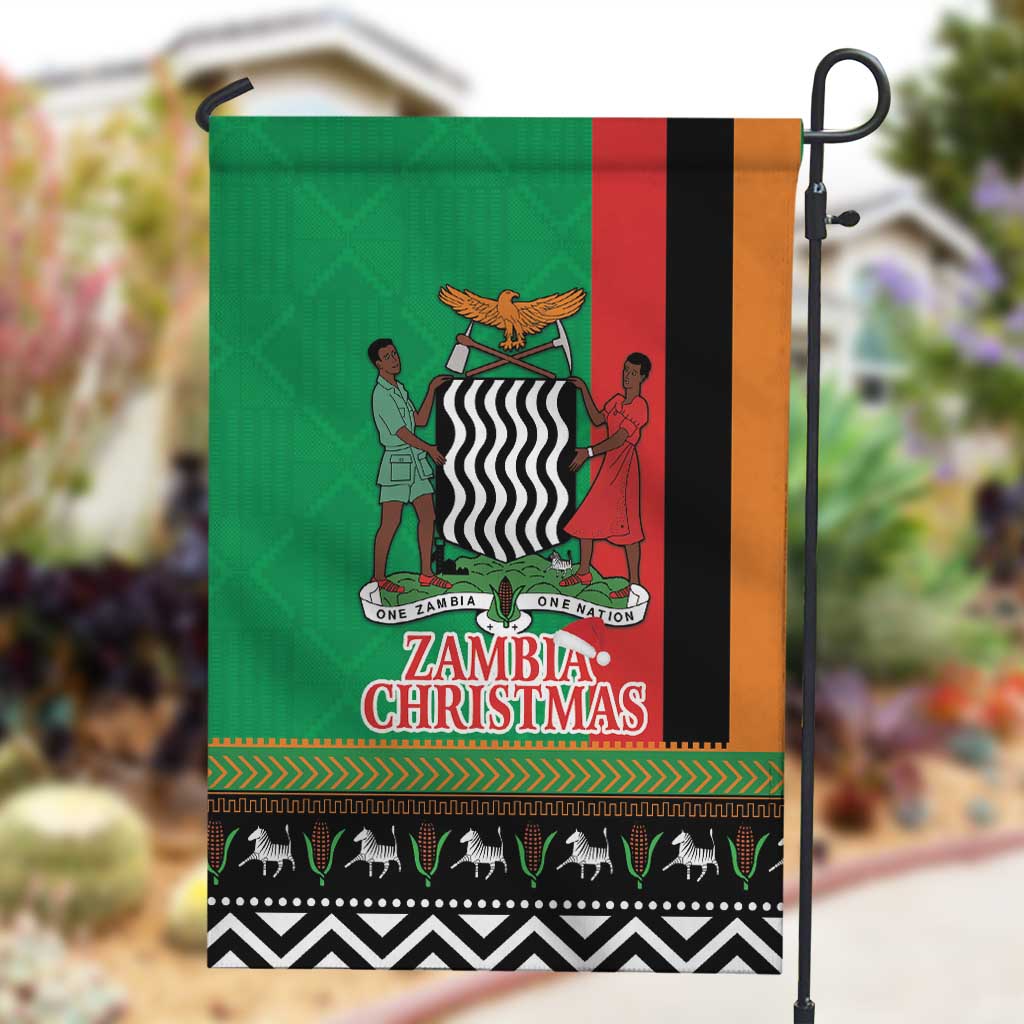 Afro Zambia Christmas Garden Flag Coat Of Arms With Kente Pattern LT18