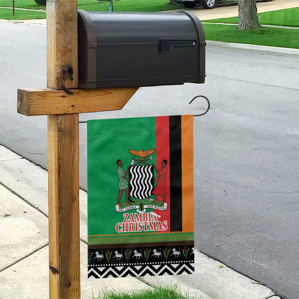 Afro Zambia Christmas Garden Flag Coat Of Arms With Kente Pattern LT18