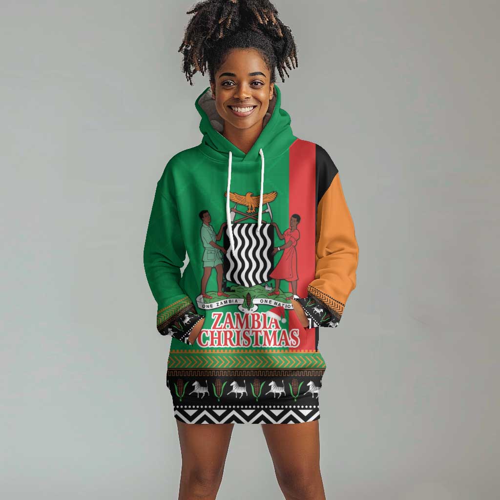 Afro Zambia Christmas Hoodie Dress Coat Of Arms With Kente Pattern LT18