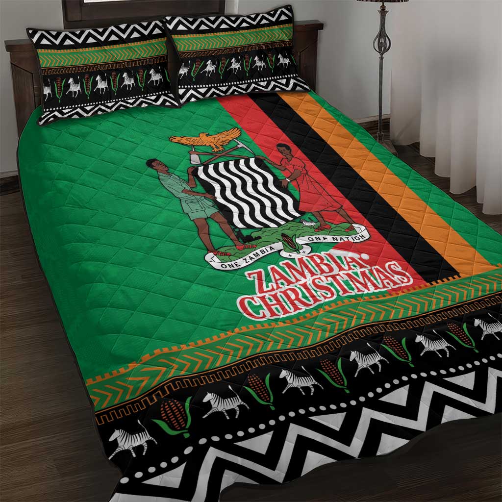 Afro Zambia Christmas Quilt Bed Set Coat Of Arms With Kente Pattern LT18