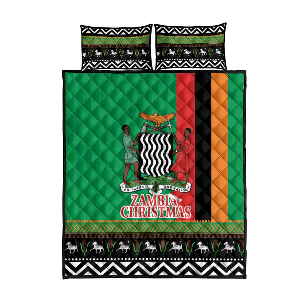 Afro Zambia Christmas Quilt Bed Set Coat Of Arms With Kente Pattern LT18