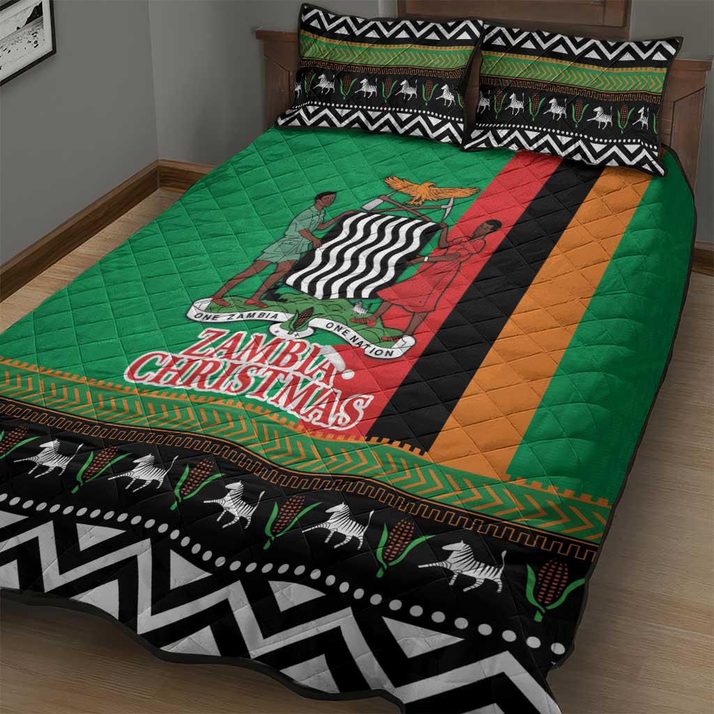 Afro Zambia Christmas Quilt Bed Set Coat Of Arms With Kente Pattern LT18