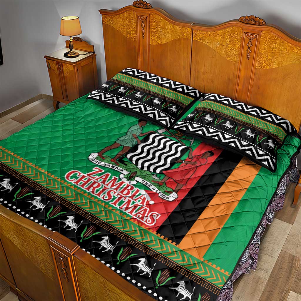 Afro Zambia Christmas Quilt Bed Set Coat Of Arms With Kente Pattern LT18